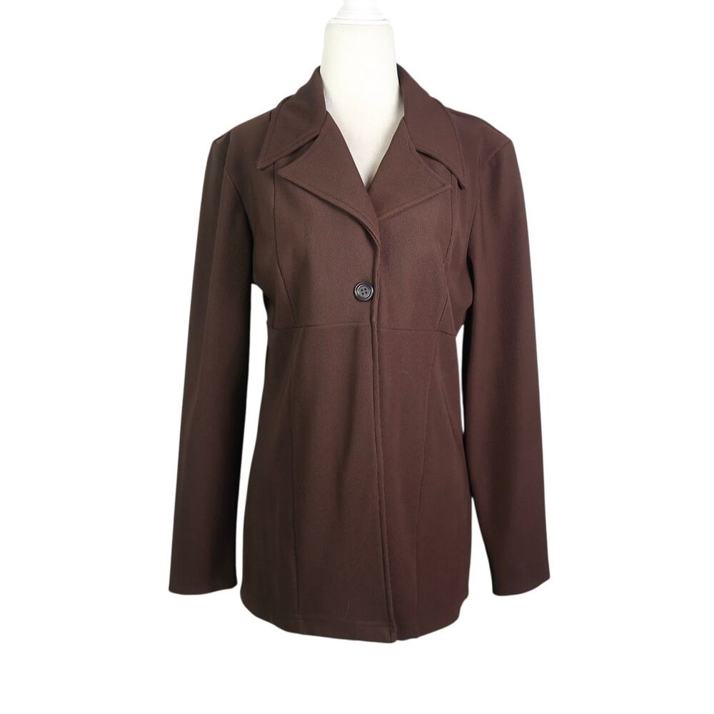 Vintage 90s Evolution Chocolate Brown Ribbed Knit Blazer Jacket L
